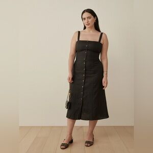 Reformation Folsom Linen Midi Dress in Black, Size 12